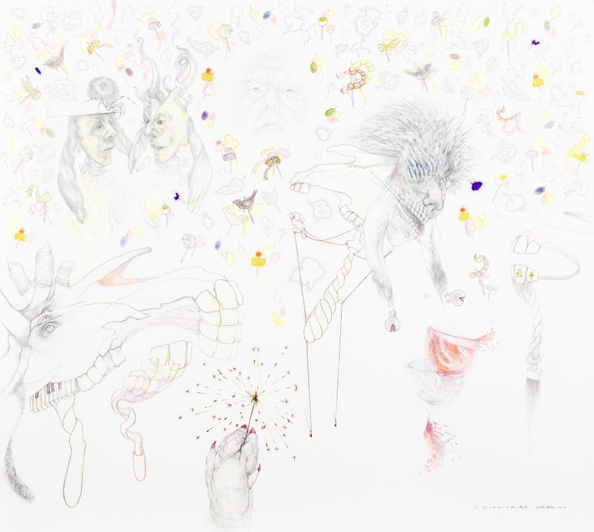 Click the image for a view of: The Life and Soul of the Party. 2013. Pencil, colour pencil on paper.